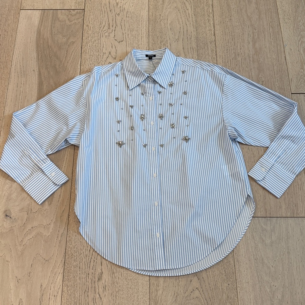 Express Embellished Striped Boyfriend Portofino Shirt in Size S | New With Tags - Picture 2 of 13